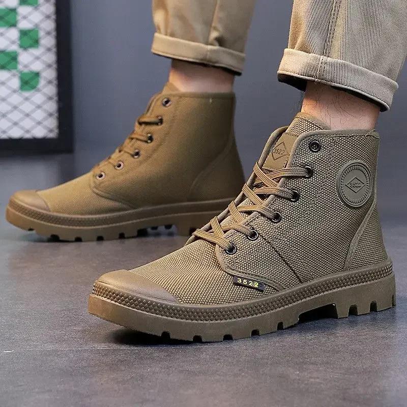 Boots for Men Ankle Retro Canvas Booties Man Shoes Short Barrel Hot Selling Vintage Non Slip Footwear Offers Cheap Fashion New