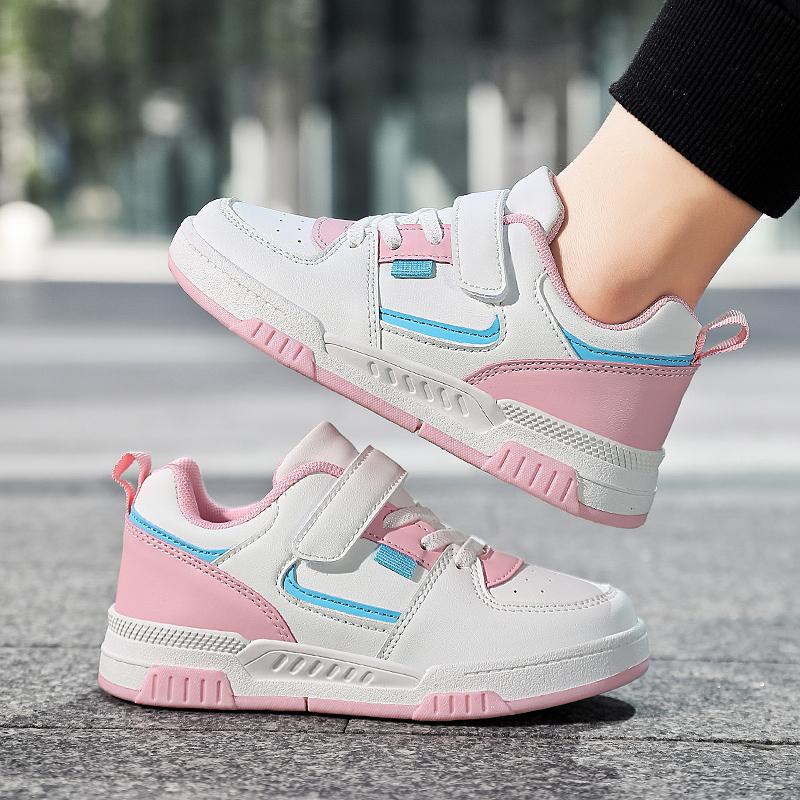 Детская мода Тренд Липучка Толстая подошва Повседневная обувь для скейтборда Уличная повседневная спортивная обувь Белая обувь