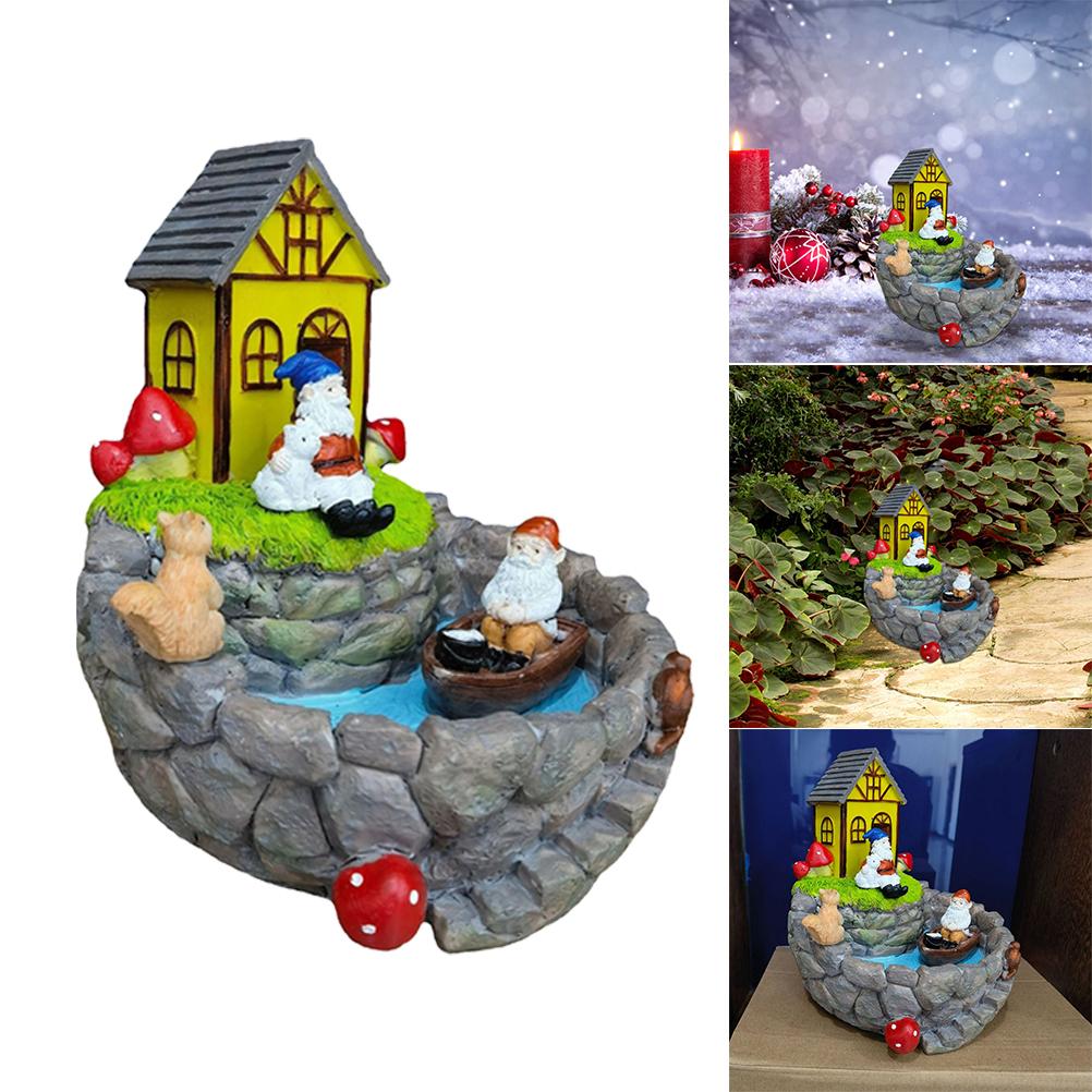 Solar Garden Fountain Ornament  Resin Outdoor Micro Landscape Decoration for Outdoor Patio Backyard Decking Decor