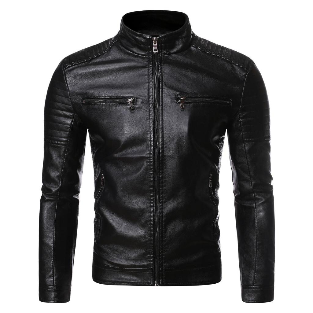 Men's Clothing Autumn and Winter Slim Fit Simple Trend Men's Leather Jacket Casual Wash Locomotive Pu Leather Jacket
