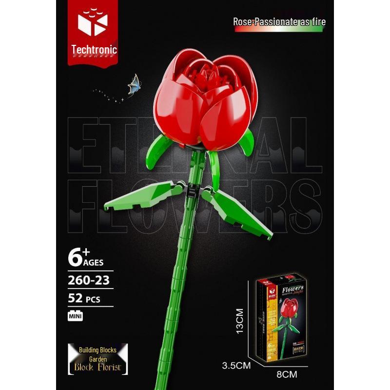 Tulip Lego-Compatible Everlasting Flower Building Blocks: Puzzle Ornament Potted Plant Toy, Valentine's Day Rose Gift.