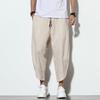 Men's Spring and Autumn Thin Section of Plus Size Linen Loose Harlequin Trousers Beach Lantern Trousers