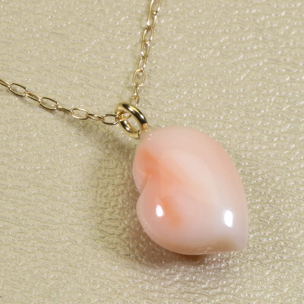 Sansui Pendant Necklace Heart Miss Coral Pink Single K18 Yellow Gold Undyed