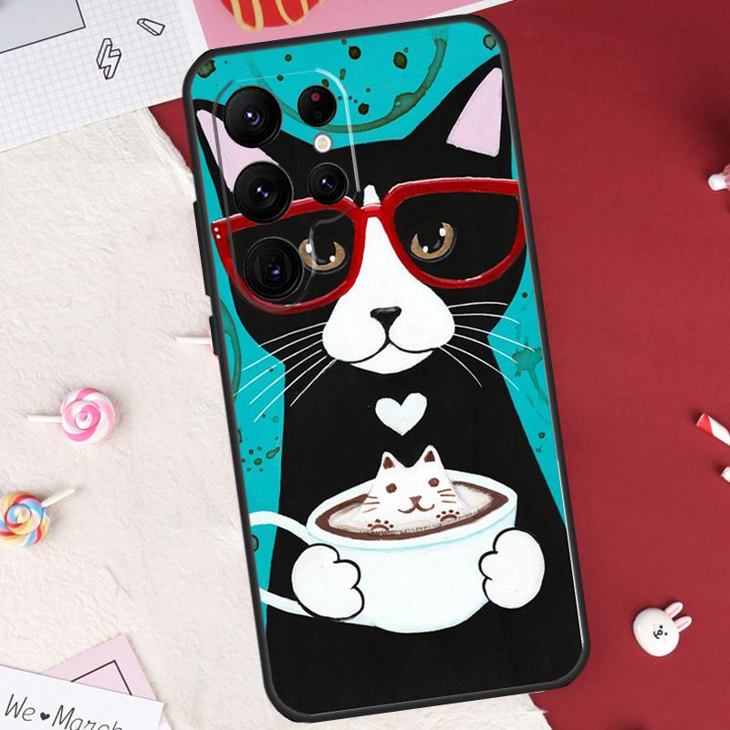 Милый Чехол-Кот с Кофе и Молоком Для Samsung Galaxy S25 FE S23 FE S20 S21 S22 S24 S25 S26 Ultra S10 S25 Plus Защитный Чехол