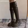 Женские кожаные высокие сапоги на платформе, туфли на плоской подошве, высокие сапоги до колена, женская мода 2025 года, зимнее платье, готика, ретро, зимние сапоги Mujer Botas