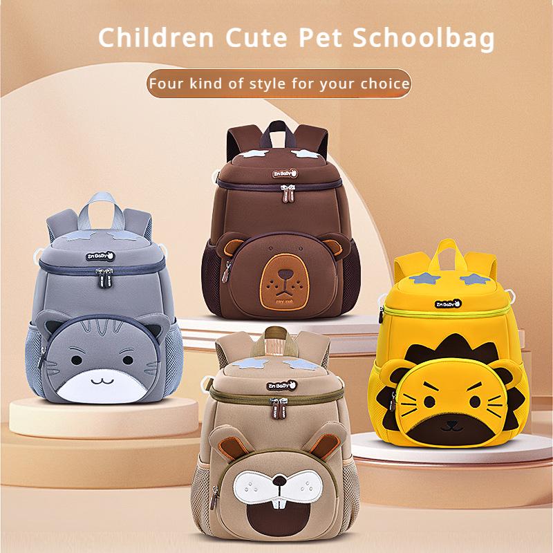 Autumn Winter New Kindergarten Schoolbag Three-dimensional Cartoon Lion Cat SBR Waterproof Satchel Lightweight Bucket Backpack for Boy 1-6 Years Old