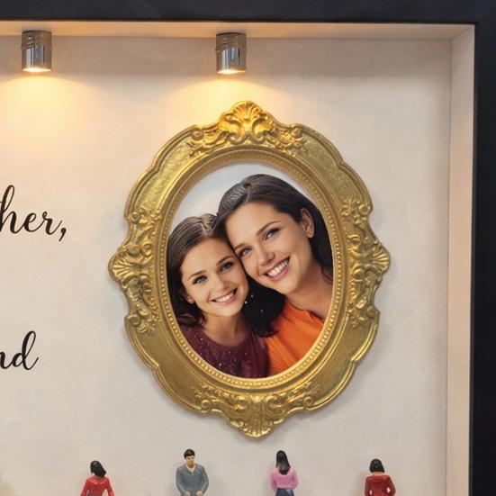 DIY Mini Museum Silhouette Box Personalized Photo Memory Display Case with Gold Frames Figurines Shadow Box Frame Kit with Light Gift for Mother's Day