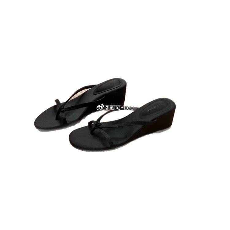 In Stock, Sheepskin~ Grape Mother Has the Same Heel Height of 6cm French Toe Fairy Wind Wear Thin Band Wedge Heel Cool Slippers