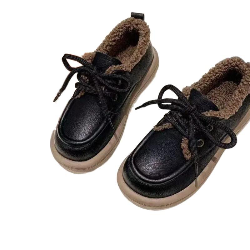 Женские бархатные туфли на мягкой подошве, новая осенне-зимняя коллекция, маленькие кожаные туфли, пушистые туфли, теплые хлопковые туфли на шнуровке