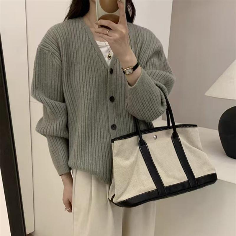 Винтажный ленивый ветер V-образный вырез вязаный кардиган женская одежда осень и зима новый свободный высококлассный свитер с длинным рукавом куртка женская
