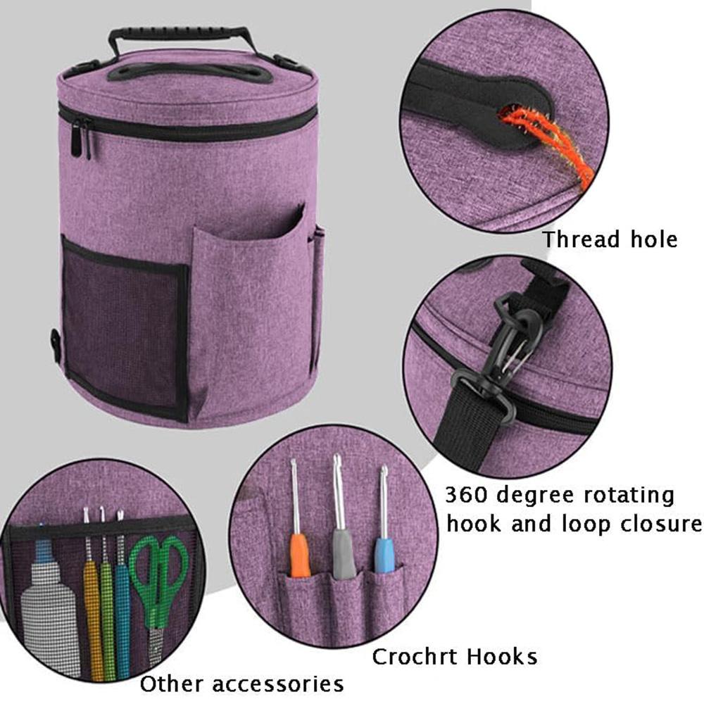 Сумка для хранения вязальных инструментов, органайзер для пряжи, сумка-тоут, большая вместимость, портативная, с передними спицами и крючками, карманом
