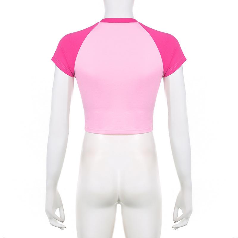 Футболка с принтом в виде буквы Y2K, розовая, уличная, с изображением пикантной девушки, открытым пупком и круглым вырезом