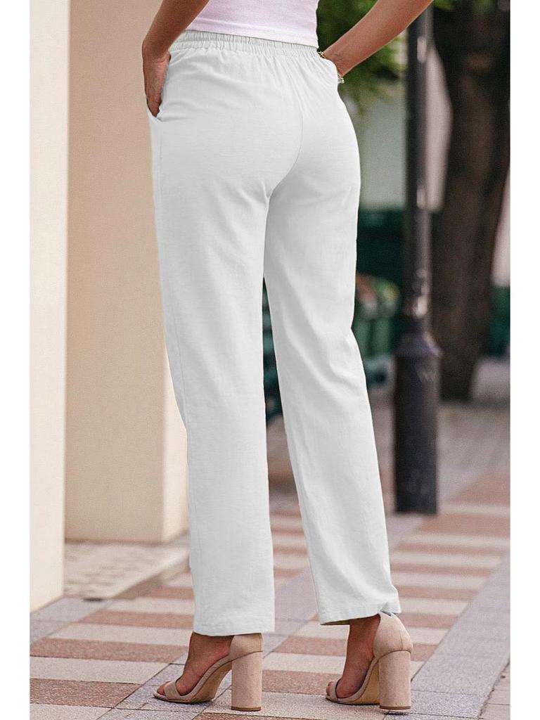 Женские хлопково-льняные брюки с кулиской и широкими штанинами