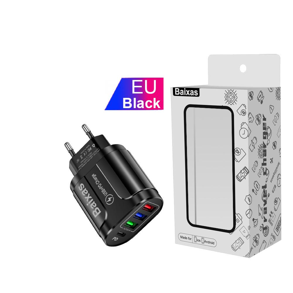 Многопортовое зарядное устройство для дома и путешествий EU/UK 3 USB + Type-C 5V/2.4A