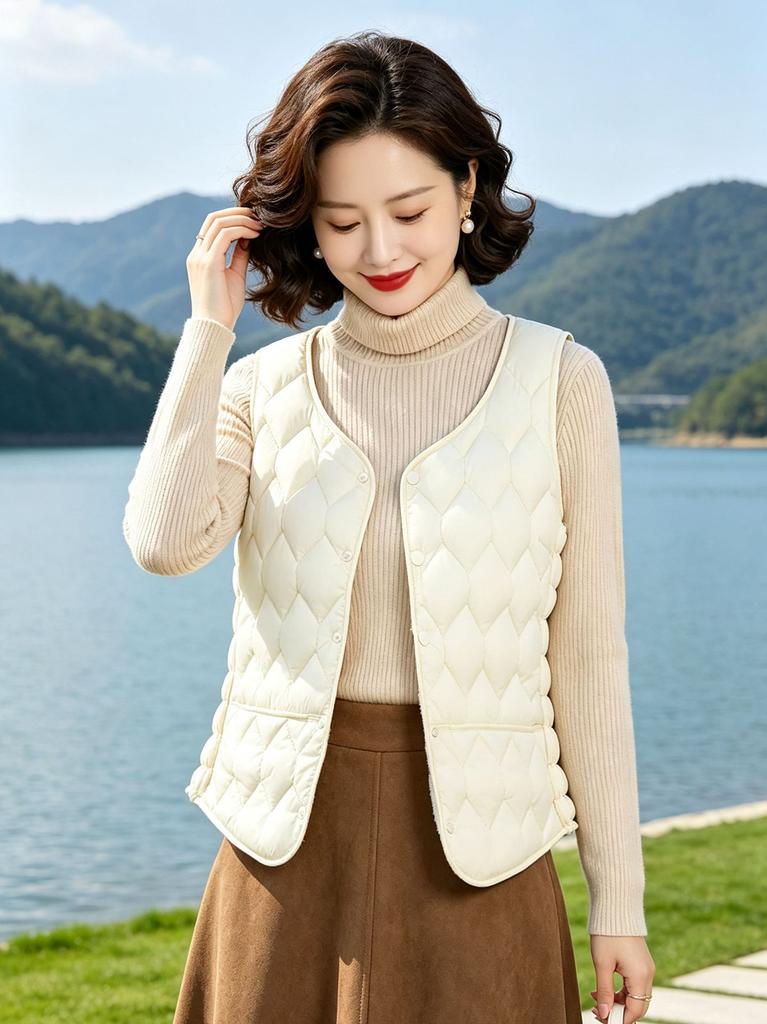 Autumn and winter new mother's down cotton vest women's short warm inner vest velvet vest slim V-neck vest