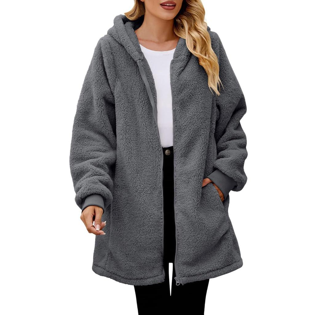 Winter Loose Plush Women's Long Sleeve Hooded Zipper Cardigan Plus Size Jacket