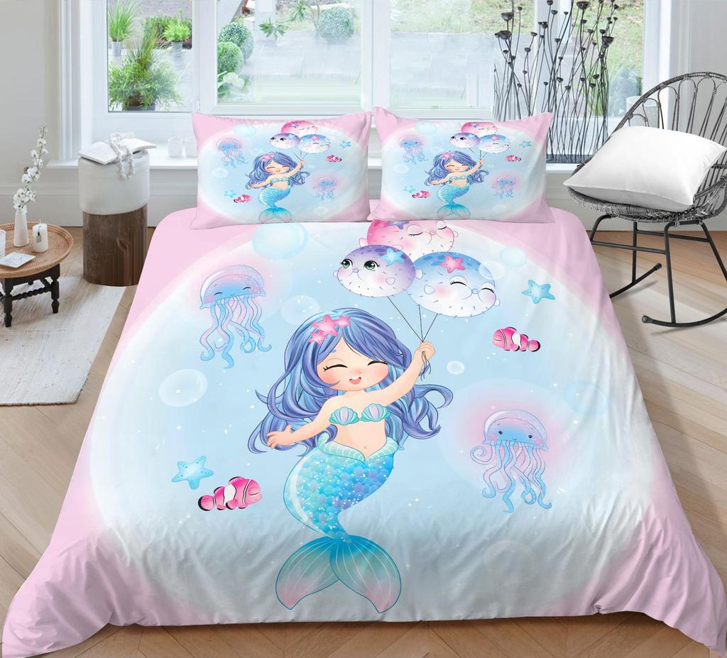 Комплект постельного белья с 3D узором русалки, пододеяльник с рисунком красоты, наволочка из 2 или 3 предметов, ткань из микрофибры, мягкое и удобное украшение для дома