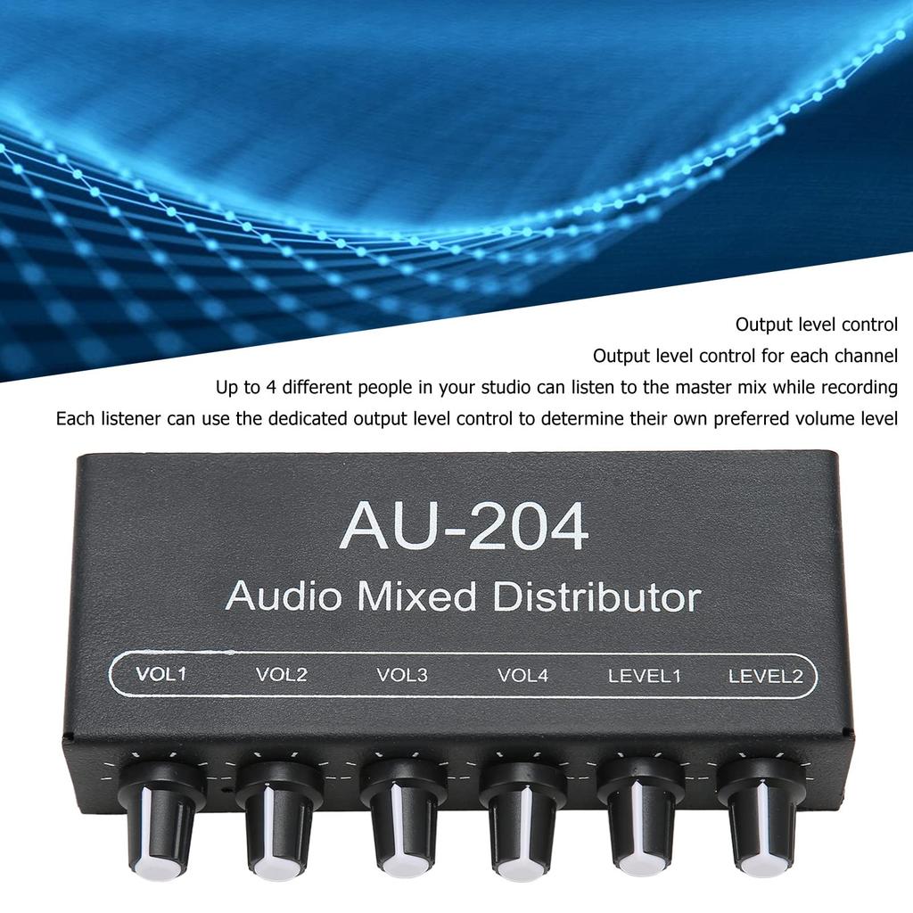 Portable Audio Mixer, Stereo Sound Signal Mixer, 2-in, 4-out, 3.5mm Interface, Stereo Headphone Amplifier Mixer for Studio and Stage Use