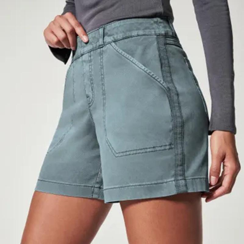 Летние женские модные простые однотонные брюки с карманами, повседневные шорты из эластичного твила с подъемом бедер
