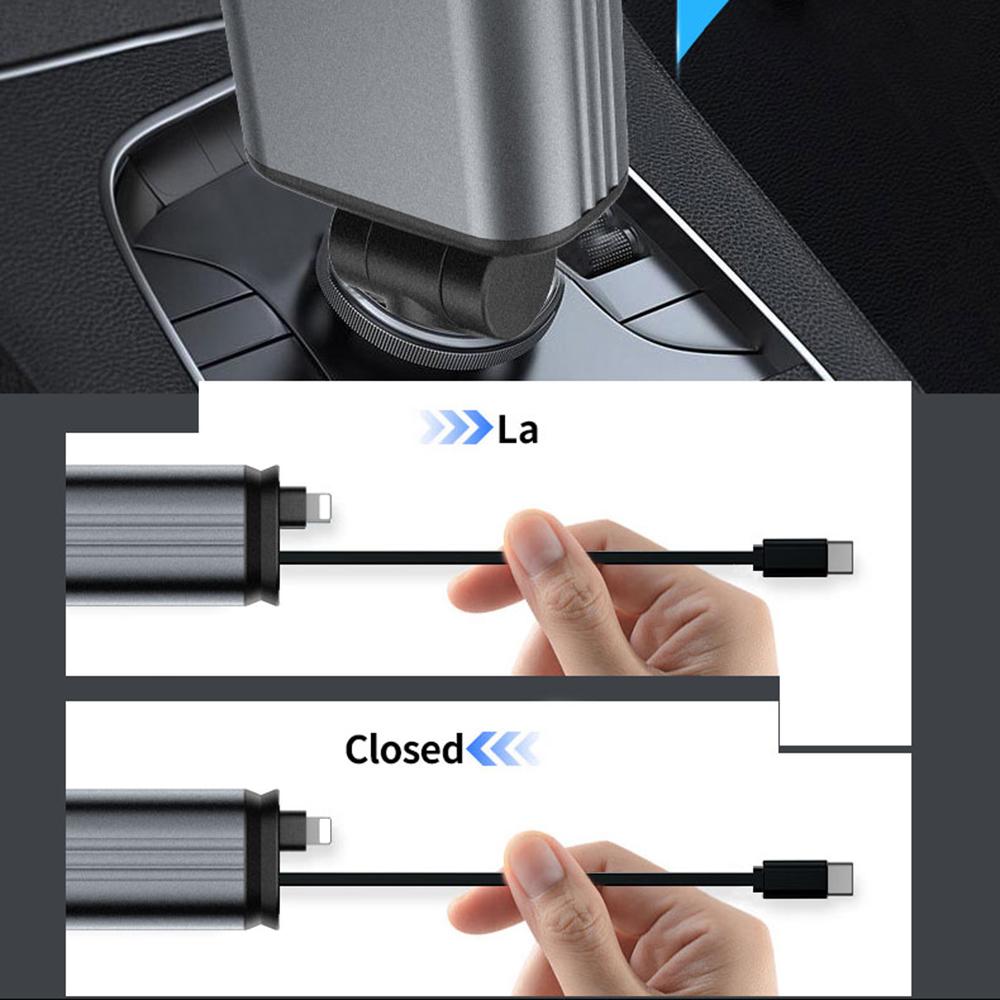 Автомобильное зарядное устройство C3 4 в 1 USB A + USB C с выдвижным кабелем Type C + iP, адаптер-прикуриватель «Звездное небо»