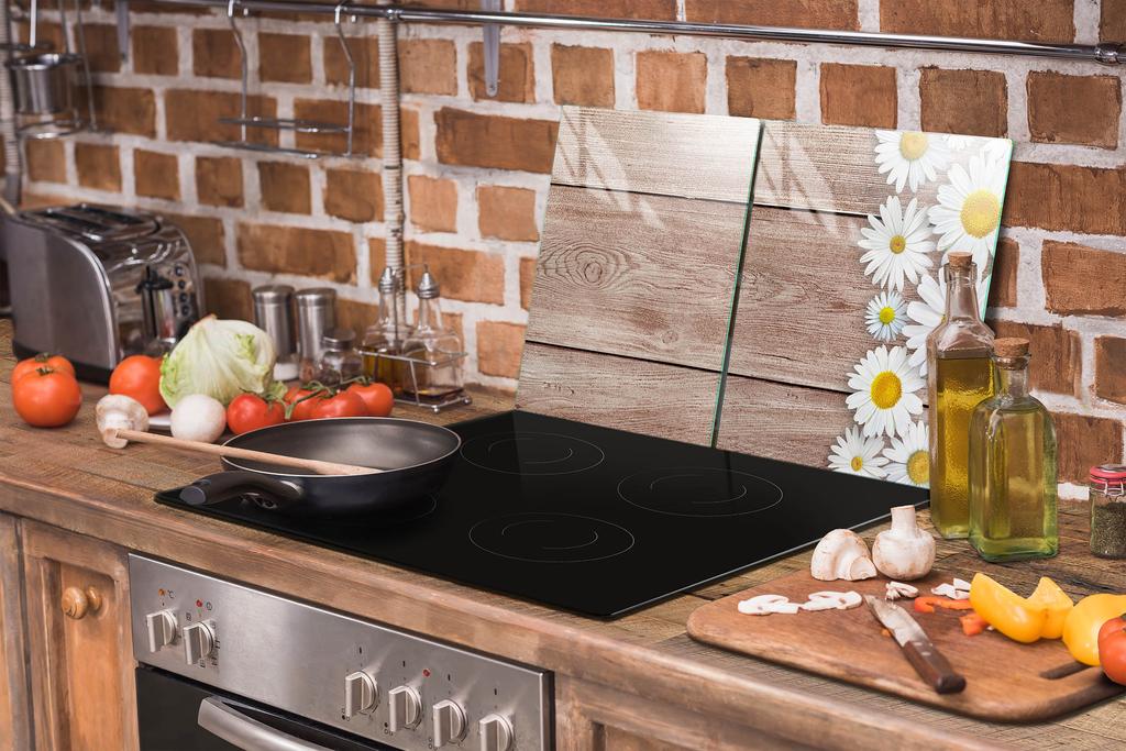 СТЕКЛЯННАЯ ЗАЩИТНАЯ ПАНЕЛЬ ДЛЯ ПЛИТЫ 85x52 ДЕРЕВО