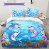 Мультяшная цветная дельфиновая постельное белье Домашний декор Подарок на день рождения (1 пододеяльник + 2 наволочки, без наполнителя)