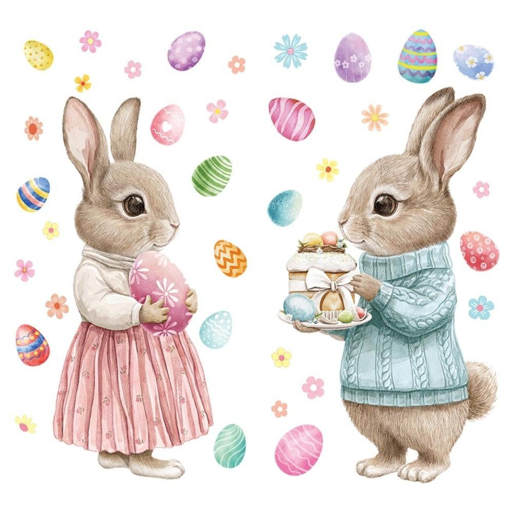 Cartoon Rabbit Easter Window Door Stickers PVC Happy Easter Bunny Decal Ester Decorations
