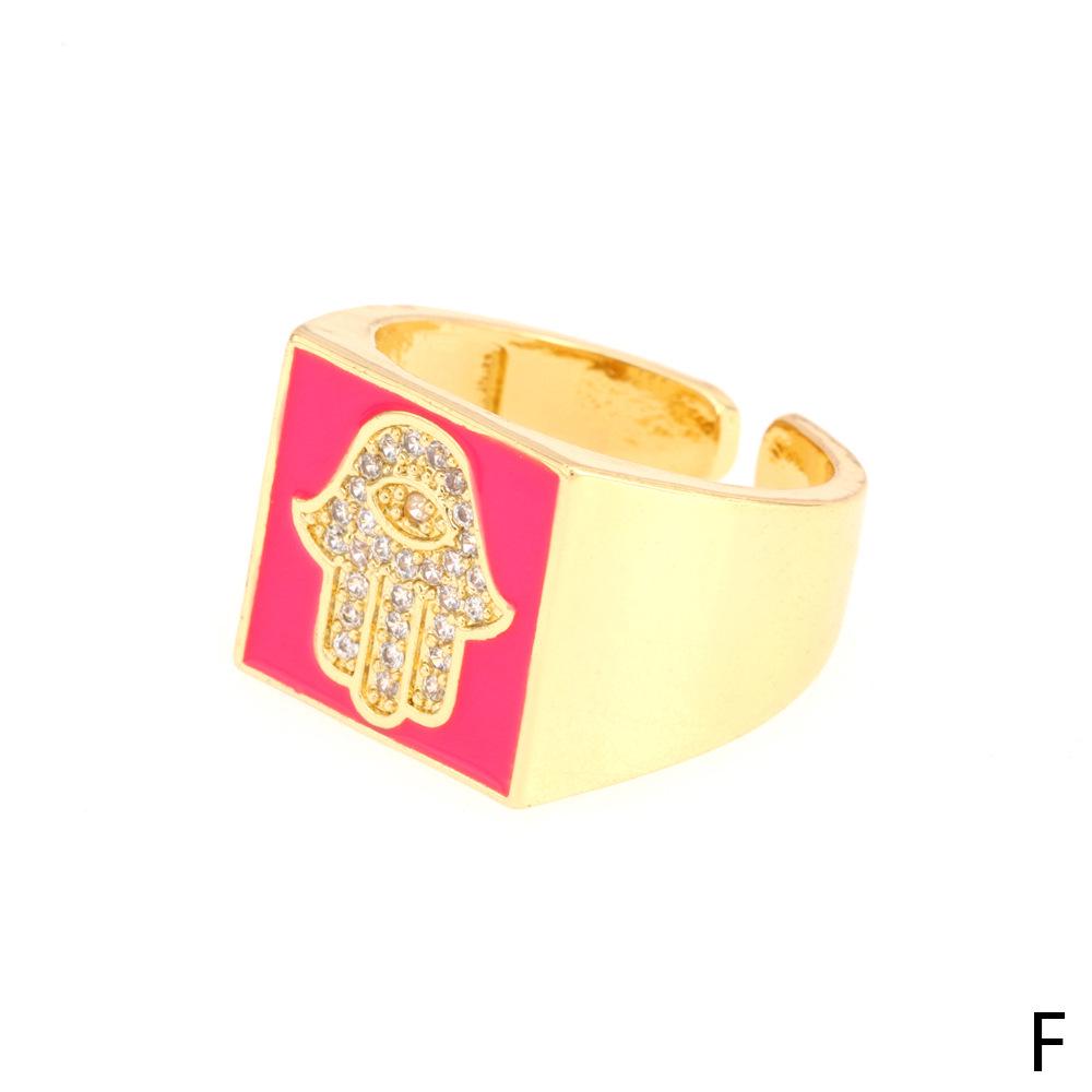 European-American Popular Palm Inlaid Diamond Ring: Women's 18K Gold-Plated Wide Band with Drip Oil Finish