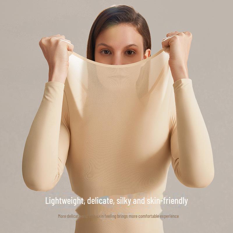 Женский ультратонкий бесшовный термобелье — телесного цвета, высокая эластичность, невидимое тепло, идеально подходит для осени и зимы.