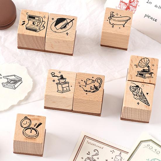8 шт./Набор Деревянные и Резиновые Штампы Декоративные Деревянные Штампы Штампы на Тему Ретро Жизни для Скрапбукинга Открыток Конвертов DIY Поделок Планера Журнала
