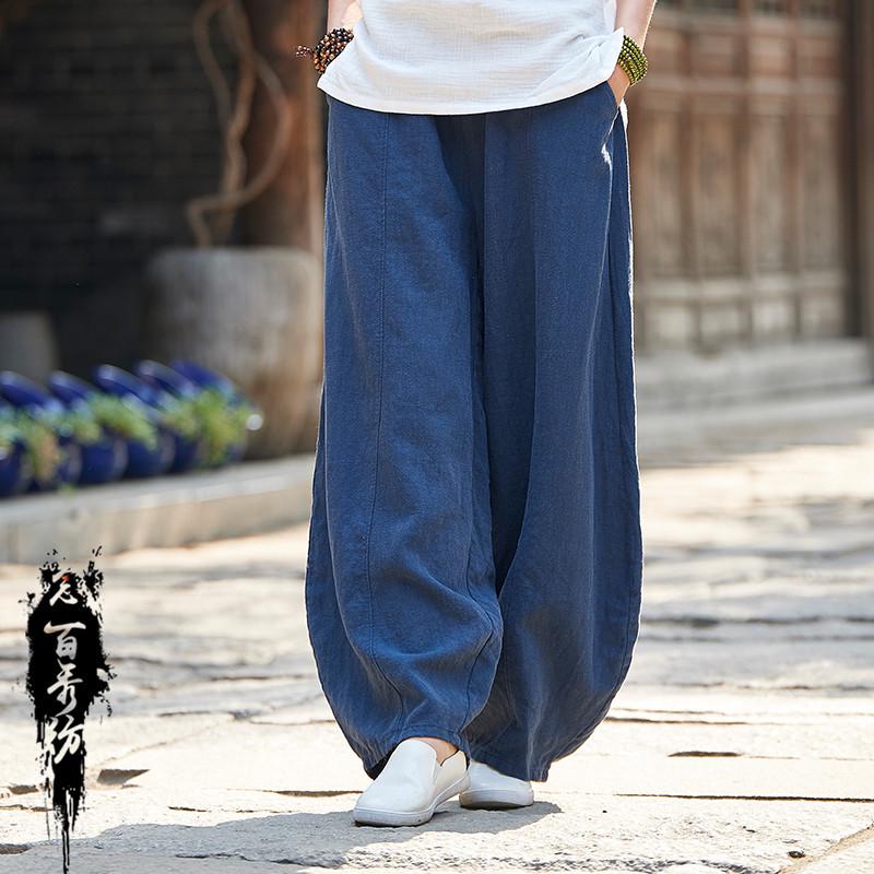 Spring and Summer Cotton Linen Women's  Trousers Plus Size Zen Retro Casual Lantern Pants