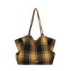 British Style Autumn and Winter Woolen Plaid Double-sided Bag Fresh College Style Shoulder Bag Large Capacity Lazy Style Tote Bag Women