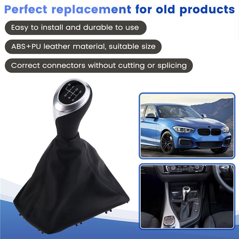 Car 6 Speed Manual Gear Lever Stick Shift Knob With PU Leather Dustproof Boot For BMW 1 3 Series F20 F30 2011-2016-A87Q