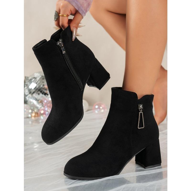 Модные женские весенне-осенние одинарные ботинки 2025 Новые ботильоны-скрабы Блочный каблук Осенне-зимние на высоком каблуке