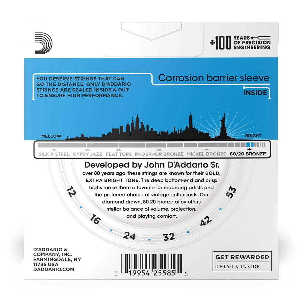 D'Addario Acoustic Guitar Strings, 8020 Bronze Light, .012-.053, EJ11-3D, 3-Pack