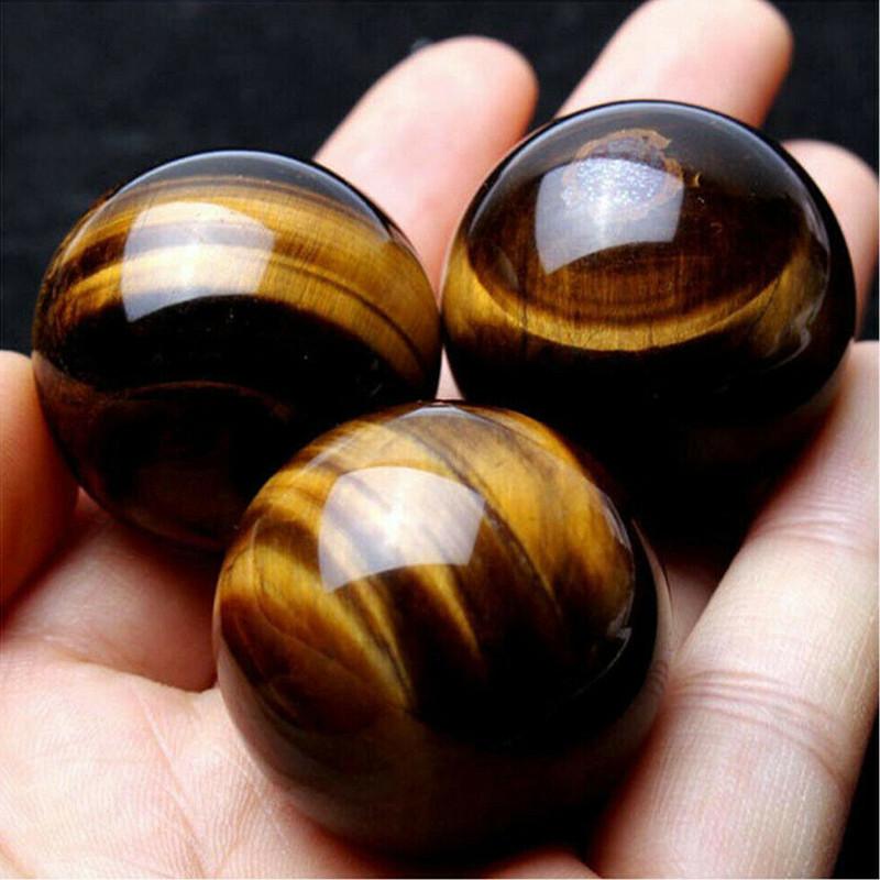 Premium Natural Tiger Eye Quartz Crystal Sphere 2040mm In Dark Yellow Color