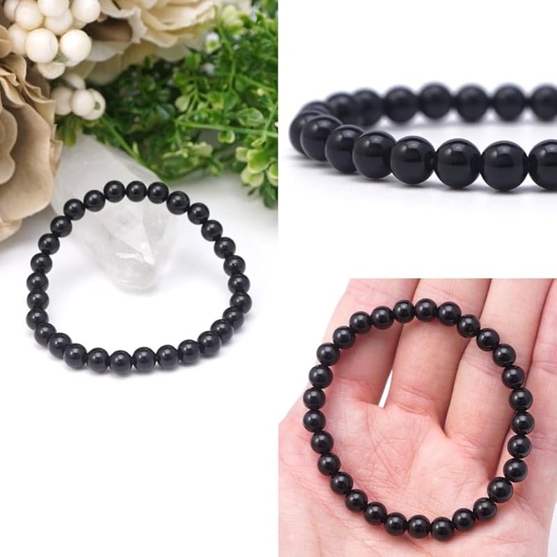 Браслет из круглых шариков Морион 6 мм, внутренняя окружность, приблизительно 18 см, черный кристалл, фантомный кристалл, натуральный камень, молитвенные четки из камня