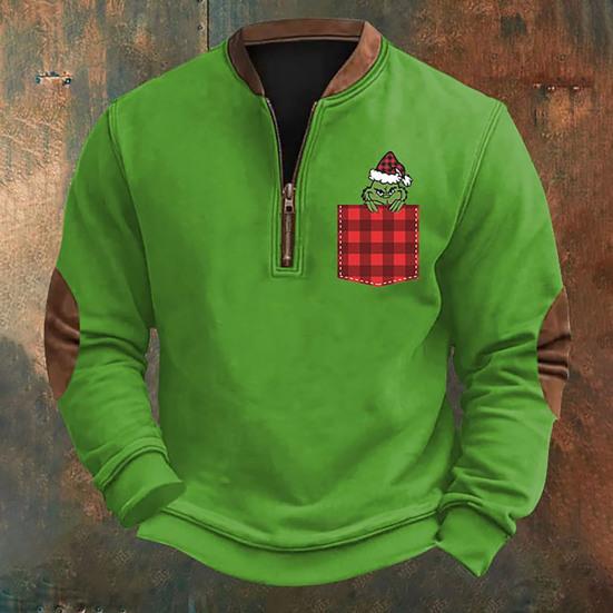 Весна Осень Мужской Топ На Молнии Полуоткрытый V-образный Вырез 3D Мультяшный Принт Лоскутные Рукава Плюс Размер