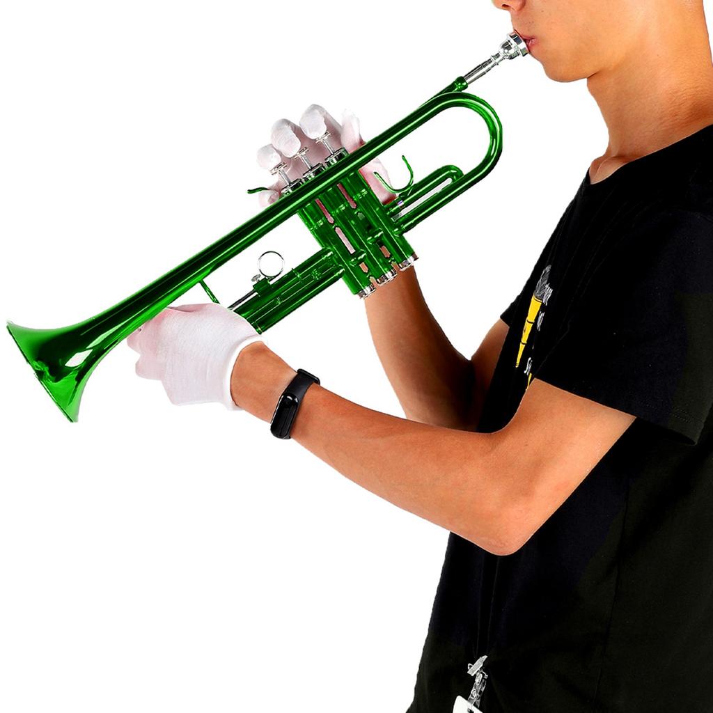 Духовой музыкальный инструмент труба с набором вспомогательных инструментов (зеленый)
