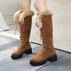 Lace-up Winter Shoes Women Snow Boots Real Fur Boots Women Knee High Suede Thick Heel Warm Outdoor with Zip Big Size 43