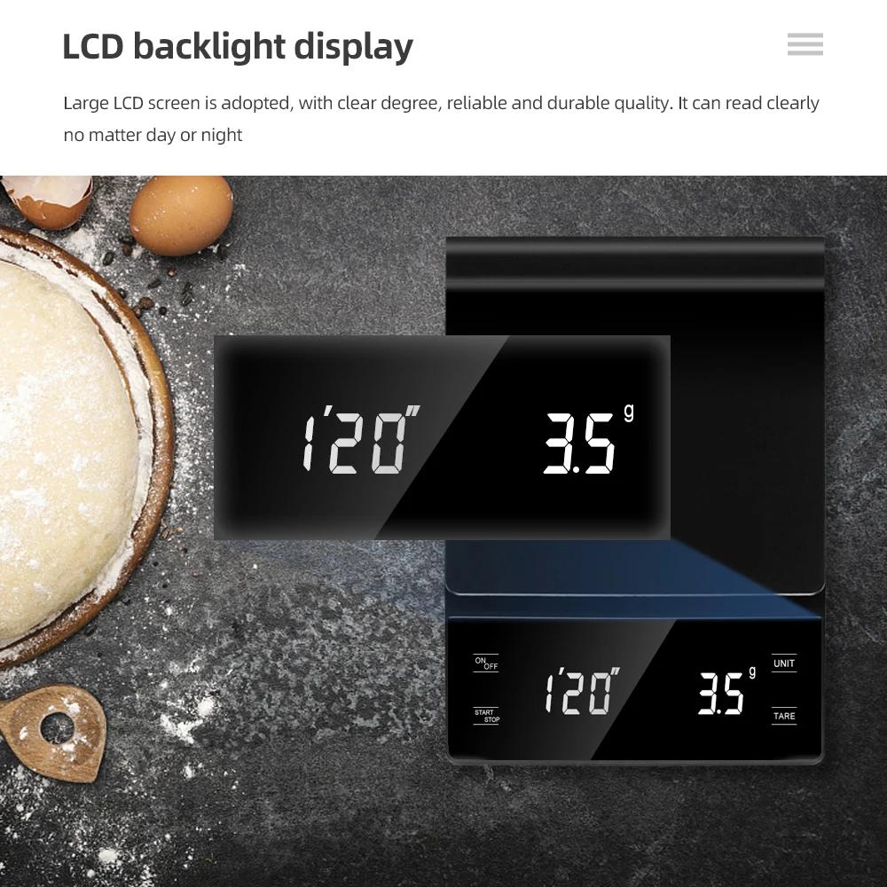 3 кг/0,1 г Кофейные весы с таймером Кухонные инструменты Цифровые многофункциональные весы Весы для капельного кофе Пуровер Эспрессо ЖК-дисплей