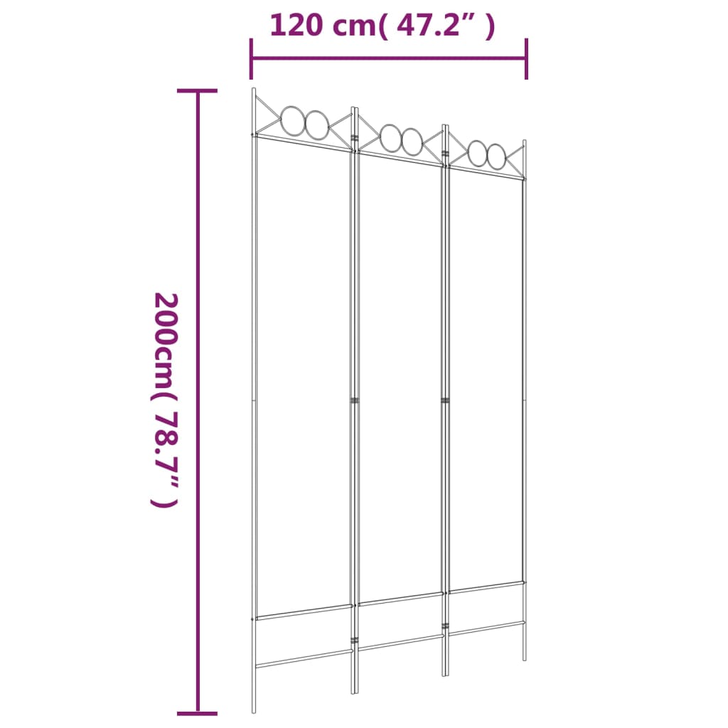 3 panel Room Divider Brown 120x200 cm Fabric