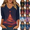 Women's Casual Fashionable Sexy Comfortable V-Neck Christmas Three-Quarter Sleeve Top