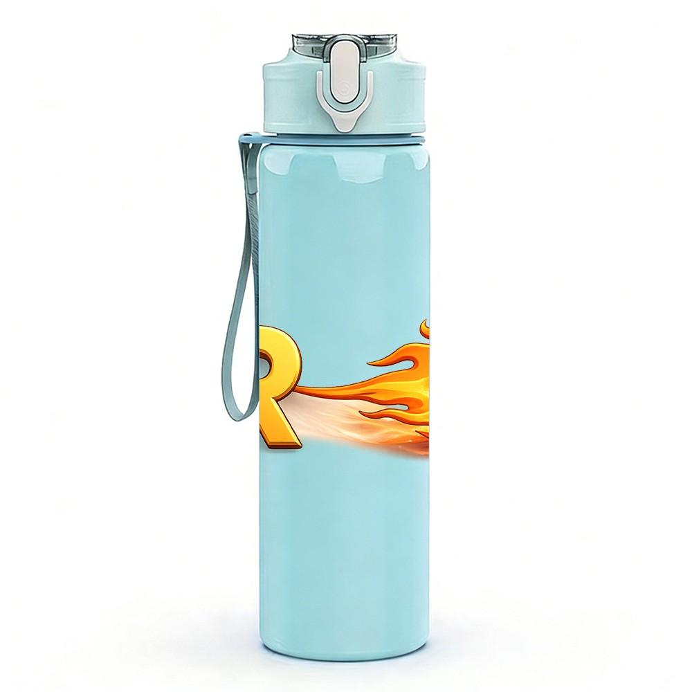 1PC BR Soccer Ball Fire Effect Print 750ml Color Plastic Sports Water Bottle Leakproof Flip Straw Lid Suitable for Sports Office Home Use