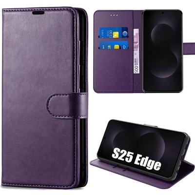 Coque De Protection - BOOLING - Pour Samsung Galaxy S25 Edge - Antichoc - Anti-Rayures - Cuir PU Violet Foncé