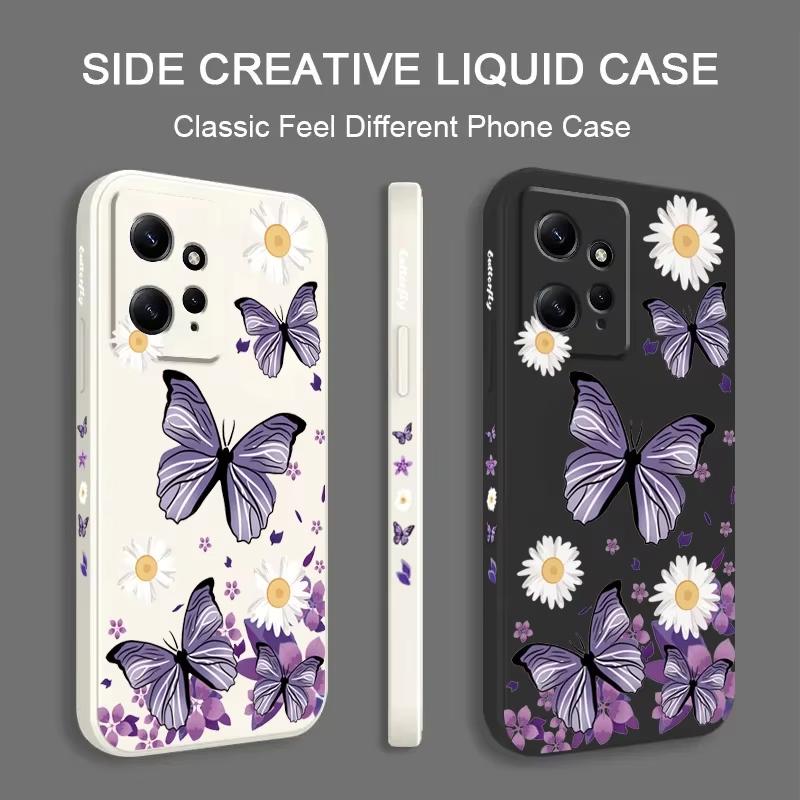 Purple Butterflies Square Silicone Phone Case For iPhone 16 15 14 13 12 11 Pro Max XS X XR 7 8 SE Transparent Back Cover