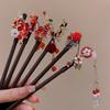 Винтажная деревянная красная заколка для волос с кисточкой в виде цветка для женщин, девушек, палочка для волос, зажим для волос, костюм, китайский стиль, украшения для ханфу, аксессуары для волос