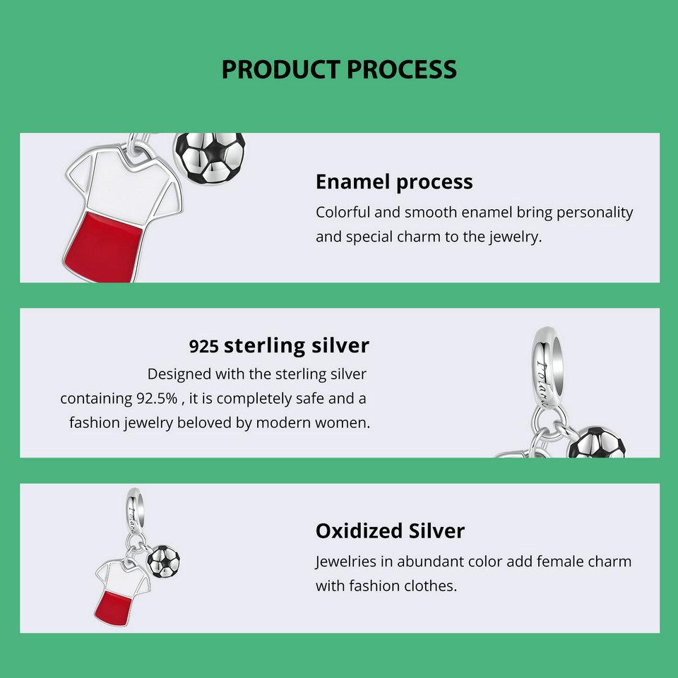 WOSTU 2024 Стерлингового Серебра 925 Пробы Футбол Любовь Спортивные Очаровательные Бусины подходят Для Женщин Браслет и Ожерелья Ювелирные Изделия Футбольные Бусы