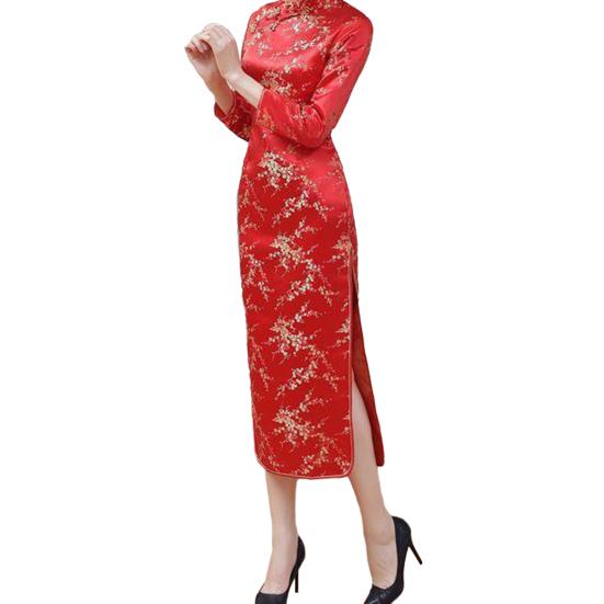 Леди Нижние юбки больших размеров, женский Cheongsam, элегантный длинный Cheongsam с высоким разрезом, классический женский стиль в китайском стиле, женское платье для свадебных вечеринок