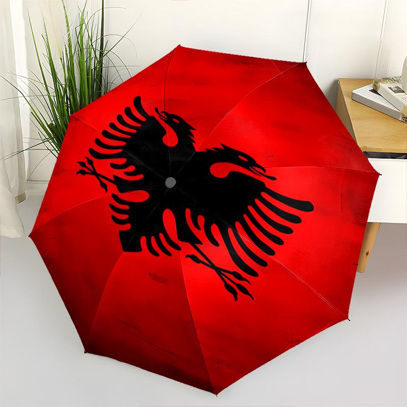 1 PC Automatic Folding Umbrella - Republic Albania Pattern Portable Foldable Design With 8 Ribs Christmas Birthday Gifts